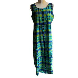 Kathie Lee Sleeveless Maxi Dress Green Plaid Lightweight Size 10
